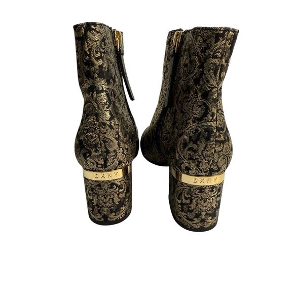 DKNY Corrie Gold Brocade Fabric Ankle Boots Size 6 M US Chunky Heel NWB - Picture 4 of 10